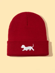 1 chiếc mũ len thêu hình chú chó dễ thương dành cho cả nam và nữ, mũ không vành phong cách hip hop, ấm áp và thoải mái, đơn giản và thời trang, thích hợp cho trang phục thường ngày mùa thu/đông - A - Xem 16