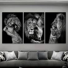 3pcs Frameless Canvas Posters, Black And White Lion Couple Portrait Painting, Canvas Wall Art, Artwork Wall Decor, Gifts For Bedroom, Office, Living Room, Cafe, Bar, Wall Decor, Home And Dorm Decoration Birthday Graduation