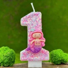 创意蛋糕数字生日蜡烛粉色美人鱼生日派对手工装饰 - 彩色 - 查看 21