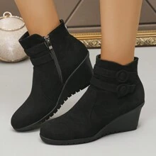 New Winter Women's Wedge Platform Short Round Toe Fashion Outdoor Black Boots,Fashion Match Hoodies