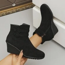 New Winter Women's Wedge Platform Short Round Toe Fashion Outdoor Black Boots,Fashion Match Hoodies