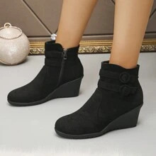 New Winter Women's Wedge Platform Short Round Toe Fashion Outdoor Black Boots,Fashion Match Hoodies