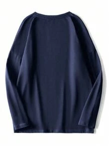 Men's Casual Letter Print Long Sleeve T-Shirt, Spring&Fall - Navy Blue - View 7