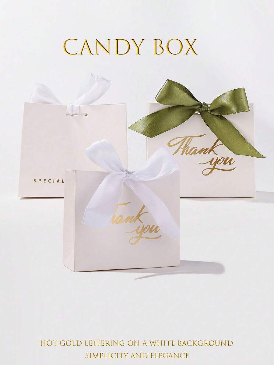 5pcs Wedding Favor Candy Gift Boxes, Minimalist Foiled Wedding Thank You Candy Boxes, Small Empty Gift Boxes, Party And Festival Gift Packaging Supplies - Multicolor - View 1