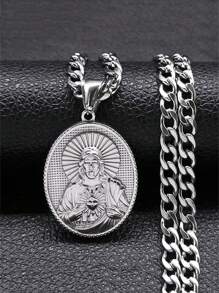 圣心耶稣天主教项链，男女皆宜，不锈钢金银吊坠项链，时尚配饰，情侣礼物