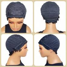 Perruque à coupe pixie courte de 6 pouces 100% cheveux humains pour femmes, cheveux en couches avec frange, perruque à coupe entièrement réalisée à la machine