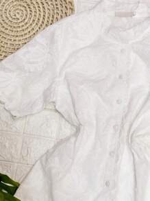 Women's Linen Embroidered Blouse FL-73109 - trắng - Xem 3