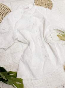 Women's Linen Embroidered Blouse FL-73109 - trắng - Xem 2