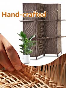 Room Divider Room Screen Divider Wooden Screen Folding Portable Partition Screen Wood With Removable Storage Shelves (4 Panel) - 棕色 - 查看 4