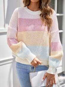 Áo len dệt kim cổ tròn rộng rãi nhiều màu cho nữ - Nhiều màu - Xem 4