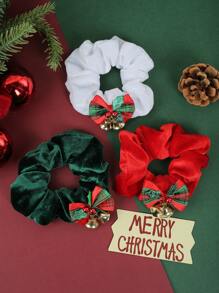 1 件圣诞天鹅绒铃铛蝴蝶结发圈，优雅发带百搭配饰适合日常、休闲聚会和派对发圈 - 彩色 - 查看 6