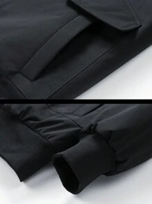 Plus Size Men's Long Sleeve Zip-Up Thermal Lined Winter Coat, Loose Fit Outerwear, Autumn/Winter - Black - View 5