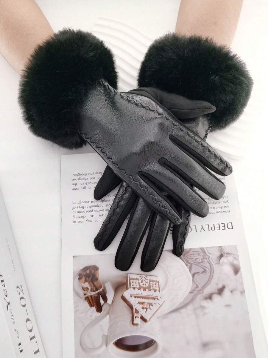 1 Cặp Găng tay dài ngón tay cảm ứng bằng polyester tua rua phong cách đường phố đơn sắc thanh lịch dành cho nữ, thích hợp để đi chơi, hẹn hò, ngày lễ, tiệc tùng và sử dụng hàng ngày vào mùa thu/đông - A - Xem 1