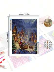 5D DIY 钻石画马赛克 - 圣诞树和雪人景观，钻石艺术套件适用于家居装饰墙 - 淺藍色 - 查看 3
