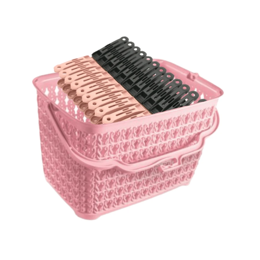 Basket Kit + 120 Clothes Pegs Reinforced Multipurpose Basket With Handle And Clips - Màu Hồng baby - Xem 1