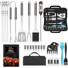 25-Teiliges BBQ Grillbesteck Tool Set aus Edelstahl, mit Grillkoffer und Grillmatte, für Gartengrillfeste, Party, Festsfeiern, Geburtstag, Camping, Geschenk