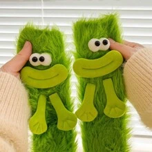 1 Pair Ultra Thick Thermal Lined Socks, Unisex Casual Sports Socks For Winter, Snow Socks, Warm Thermal Mid-Calf Socks, Funny Face Plush Long Tube Slippers Socks, Extra Thick Sleep Socks, Cute Furry Snow Socks, Thick Warm Floor Socks, Fluffy Couple Socks, Adorable Warm Socks, Creative Gift For Family And Friends