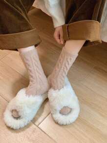 5双装女士加厚冬季袜子，舒适针织鞋底设计，柔软保暖，无纸质包装 - 彩色 - 查看 5