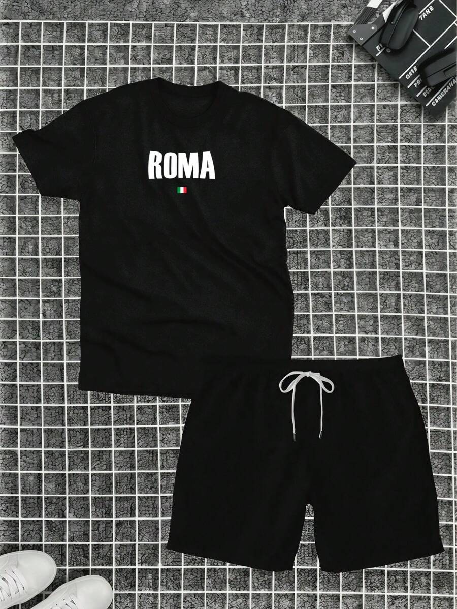 Roma Set Cotton T-Shirt + Tactel Shorts For Men Adult - màu đen - Xem 1