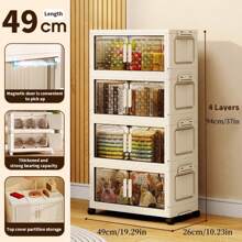 1/2/3/4 Niveles de contenedores de almacenamiento apilables de plástico con tapa y ruedas, cajas de almacenamiento plegables con puerta magnética, cajas de almacenamiento multicapa, organizador de ropa, organizador de plástico, estantería apilable, gabinete de almacenamiento de snacks, estantería de libros, organizador de dormitorio, almacenamiento doméstico, camiseta blanca de mujer, pantalones negros de mujer, ropa de invierno para señoras, vestido