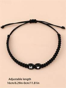 可定制英文字母手链，26个字母编织手链，简约个性化，心形字母编织友谊/情侣手链 - 黑色 - 查看 2