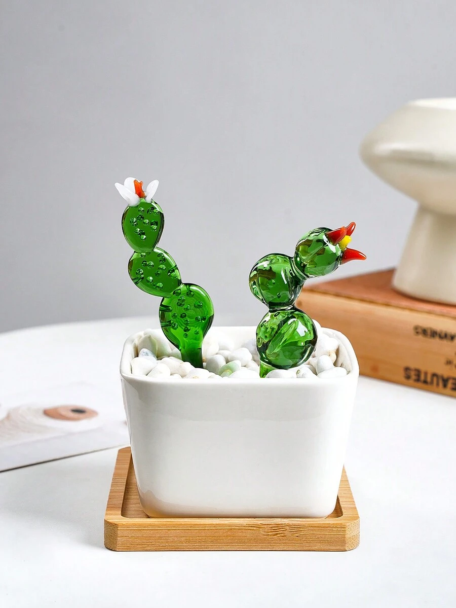 1 件创意水晶玻璃仙人掌植物花瓶（不含花瓶），4.4 英寸手工彩色玻璃工艺品，永恒仙人掌，小雏菊花室内/室外装饰，办公桌阳台趣味装饰配件 - 彩色 - 查看 1