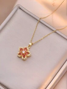1 Dây chuyền đá Rhinestone hình hoa năm cánh thời trang cho bé gái, phù hợp để đeo hàng ngày - Nhiều màu - Xem 3