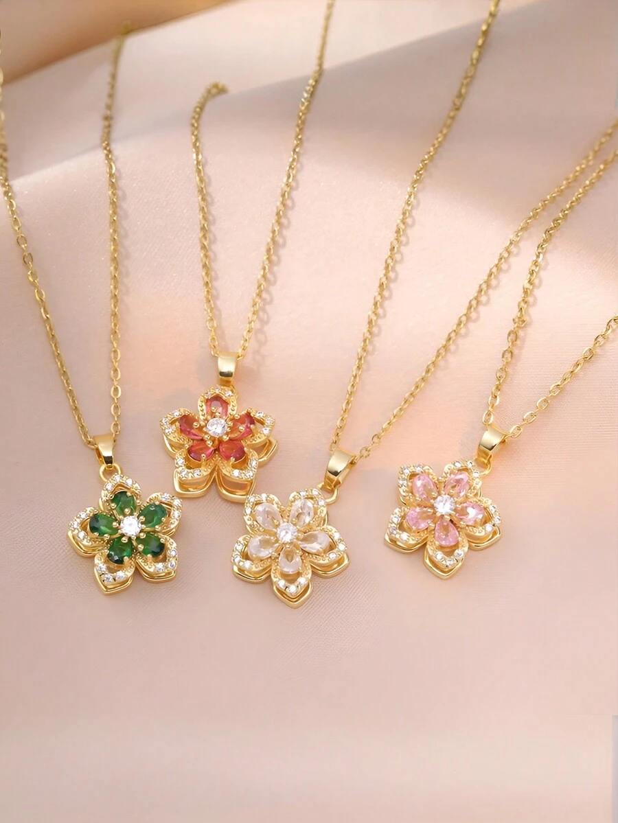 1 Dây chuyền đá Rhinestone hình hoa năm cánh thời trang cho bé gái, phù hợp để đeo hàng ngày - Nhiều màu - Xem 1