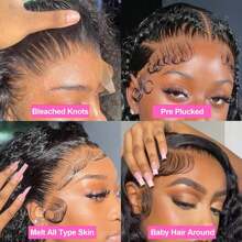 Deep Wave Lace Front Wigs Human Hair Pre Plucked With Baby Hair 13x6 HD Transparent Deep Curly Lace Frontal Human Hair Wigs For Women 200% Density - Natural Black - 查看 4