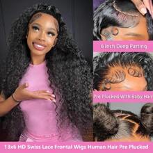 Deep Wave Lace Front Wigs Human Hair Pre Plucked With Baby Hair 13x6 HD Transparent Deep Curly Lace Frontal Human Hair Wigs For Women 200% Density - Natural Black - 查看 2