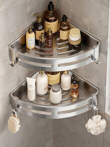 1 pieza Estantería de pared de baño de acero inoxidable (diseño de ganchos aleatorios) - Multicolor - Ver 4