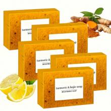 5 件装姜黄和柠檬香皂套装 - 每件 100 克，深层清洁和保湿手工皂，适用于面部和身体，不含酒精 - 黃色 - 查看 1