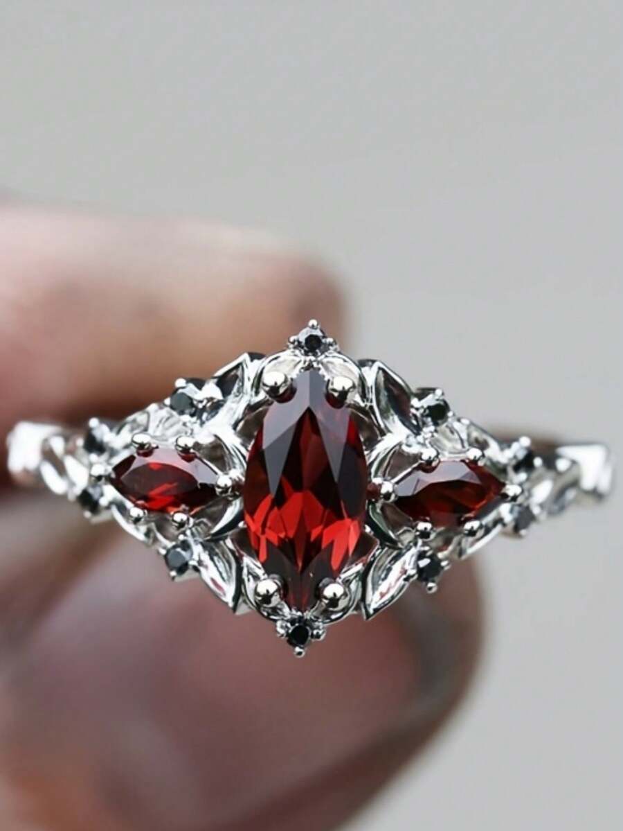 1 件哥特式马眼形女士戒指，适合订婚、派对或圣诞礼物 - 紅色 - 查看 1