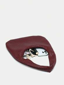 1个女士复古简约休闲仿皮安哥拉红编织纹理大容量单肩包，适合外出、约会、通勤。 - 酒紅色 - 查看 5