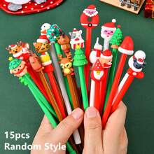 Penne gel per Natale con inchiostro nero, penne morbide con personaggi natalizi, penne divertenti e novità in stile casuale, adatte come regalo di Natale per studenti, insegnanti, per ufficio, forniture scolastiche, feste, promo e mercati