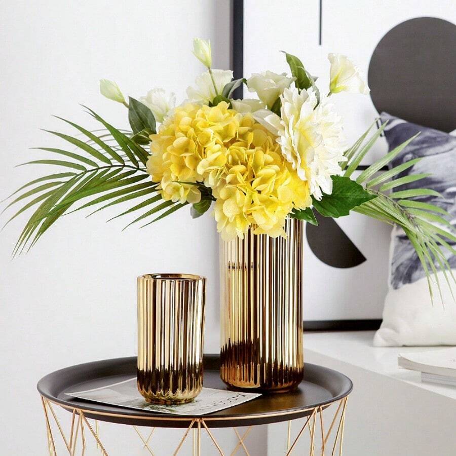 1pc Modern Minimalist Household Gold Plated Ceramic Flower Vase, Luxury