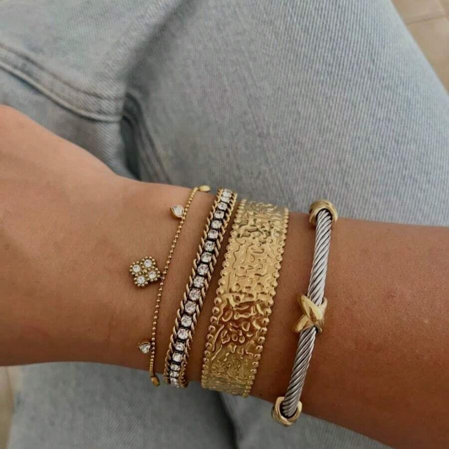 Trang sức thời trang Vòng tay bằng thép không gỉ mạ vàng 18K Jin dành cho phụ nữ Phụ kiện tiệc bán chạy Vòng tay và vòng đeo tay cho phụ nữ - Vàng - Xem 1