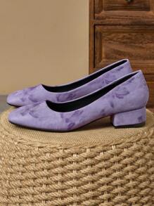 MonaNise 女士方头低帮时尚包跟高跟鞋，户外散步旅行休闲复古经典黑色高端休闲平底鞋情人节 - 紫羅蘭色 - 查看 5