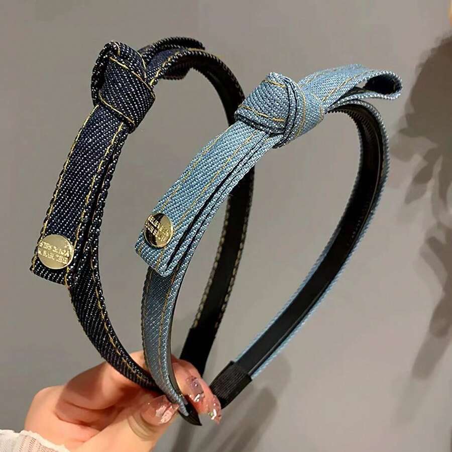 Bộ 2 Băng đô cài tóc nơ denim phong cách Hàn Quốc cổ điển có thiết kế răng, chống trượt khi rửa mặt, Phụ kiện tóc mới 2024 - Nhiều màu - Xem 1