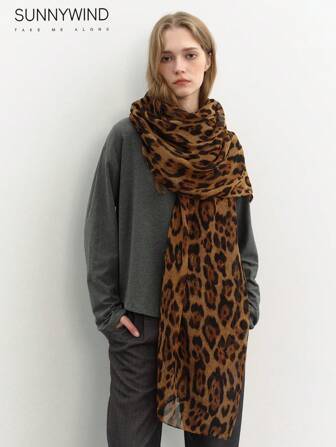 1pc Women Leopard Print Large Scarf, Suitable For Daily Use