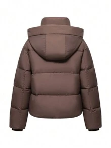 Women Puffer Jacket Hood Winter Water Repellent Wind-Resistant Ladies Classic Quilted Padded Coat Big Pocket - Coffee Brown - View 7