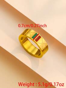 1 peça anel de zircônia fashion cor dourada aço inoxidável lindo anel de joias para mulheres