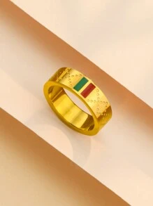 1 peça anel de zircônia fashion cor dourada aço inoxidável lindo anel de joias para mulheres