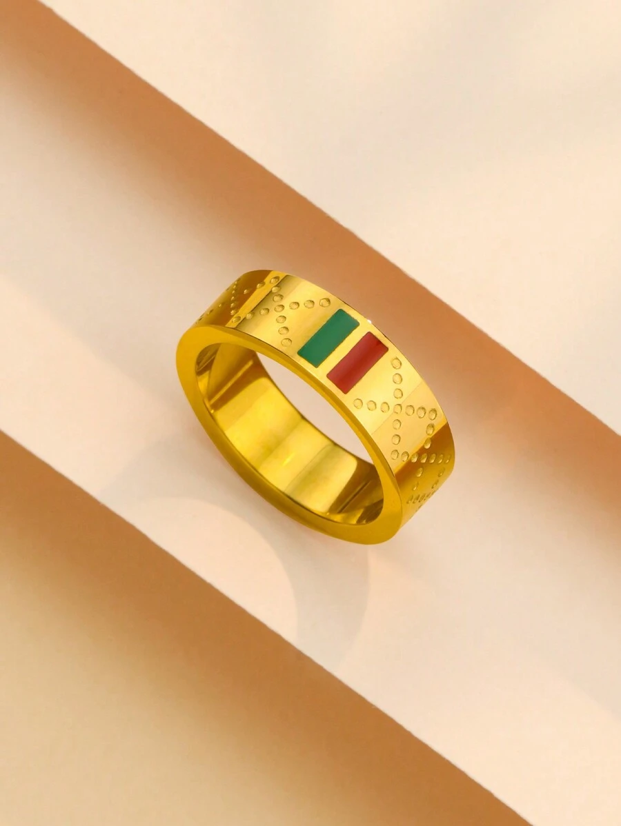 1 peça anel de zircônia fashion cor dourada aço inoxidável lindo anel de joias para mulheres