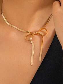 1 chiếc vòng cổ chuỗi xương rắn không phai màu đơn giản bằng bạc, mặt dây chuyền chuỗi xương quai xanh thanh lịch và thời trang dành cho phụ nữ - Vàng - Xem 1