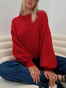 Áo len chui đầu cổ tròn dáng rộng thoải mái dành cho nữ, đa năng để mặc hàng ngày, đi làm, tiệc tùng, hẹn hò, ở nhà, Halloween, Lễ tạ ơn, Giáng sinh - Đỏ - Xem 1