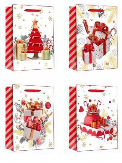 12 peças/saco, 3 peças de cada estilo de sacolas de Natal, 3 tamanhos, sacolas de presente com padrão de Natal, sacolas não tecidas para presente de Natal, reutilizáveis, grandes, médias e pequenas, sacolas de embalagem para compras de Natal, adequadas para suprimentos de presentes para festas de fim de ano de Natal