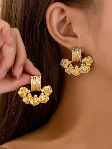 1 对复古金属花卉几何夸张吊坠耳环，时尚珠宝适合女性、街头风格、派对和宴会 - 彩色 - 查看 6
