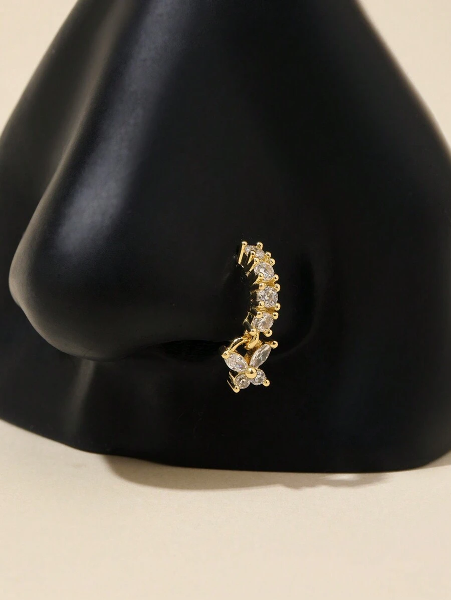 1pc Golden Delicate Butterfly Nose Ring, For Daily Wear Nose Piercing For Women