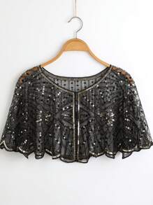 Capelet Pendek Berhiaskan Payet dan Manik-Manik Gaya Flapper Vintage Tahun 1920-an, Aksesori Gaun Pendek Jala Dekorasi Manik-Manik untuk Pesta - beraneka warna - View 1